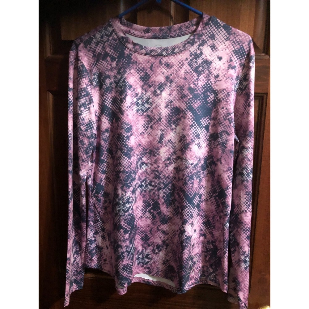 Enlighten Womens Medium Pink Blue Purple Long Sleeve Chevron Print Jersey Top